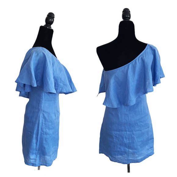 NWT Capulet X Revolve Clara Azure Blue One Shoulder Ruffle Mini Dress S - Picture 2 of 13